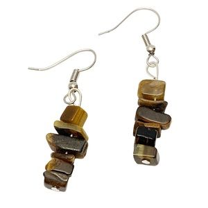 Tiger’s eye stone chip boho dangle earrings natural stone